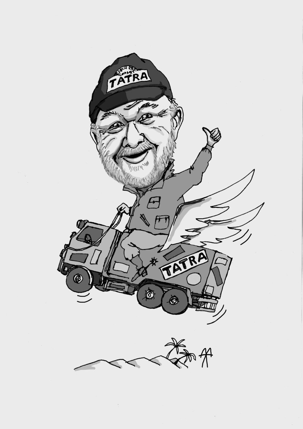 Karikatura legendy Rallye Dakar Karla Lopraise