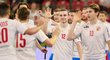 Čeští florbalisté se radují z gólu v zápase proti Německu