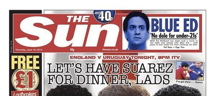 Přední strana bulvárního deníku The Sun zobrazuje útočné trio Anglie jako upíry
