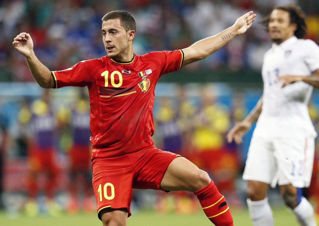 Záložník Belgie Eden Hazard se v prvním poločase zápasu proti USA i přes snahu neprosadil