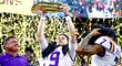 Nadějný americký quarterback Joe Burrow při oslavách velké výhry