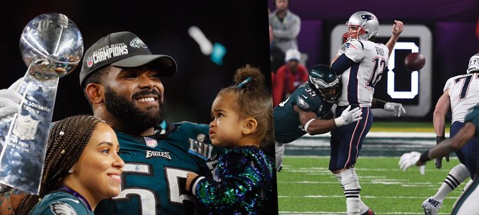 Hrdinou zápasu byl přesto obránce, defenzivní end Eagles Brandon Graham. Ten muž, který jako utržený vlak narazil dvě minuty před koncem do hvězdného quarterbacka Toma Bradyho a donutil jej upustit míč.