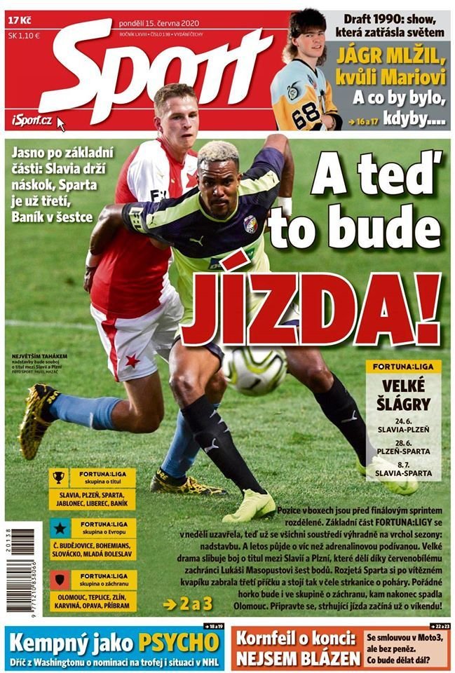 Titulní strana deníku Sport 15. června