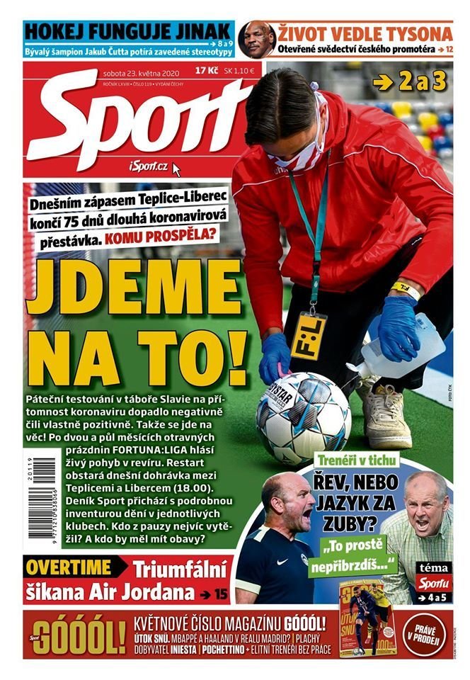 Titulní strana deníku Sport 23. května 2020