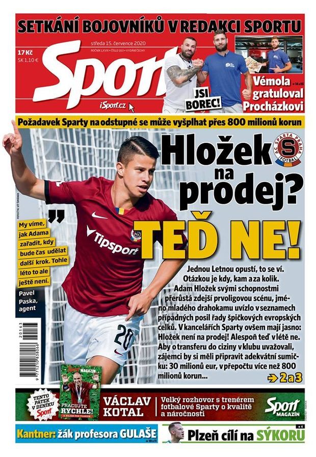 Titulní strana deníku Sport. Středa 15. července 2020 Titulní strana deníku Sport. Středa 15. července 2020