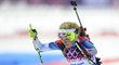 Gabriela Soukalová na olympijské stíhačce žen, kde po fantastickém výkonu dojela těsně čtvrtá