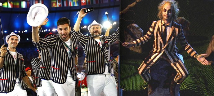 Internet se baví českým oblečením na zahajovacím ceremoniálem olympijských her. Saka jsou prý ukradená Michaelu Keatonovi z filmu Tima Burtona a jeho postavě Beetlejuice.