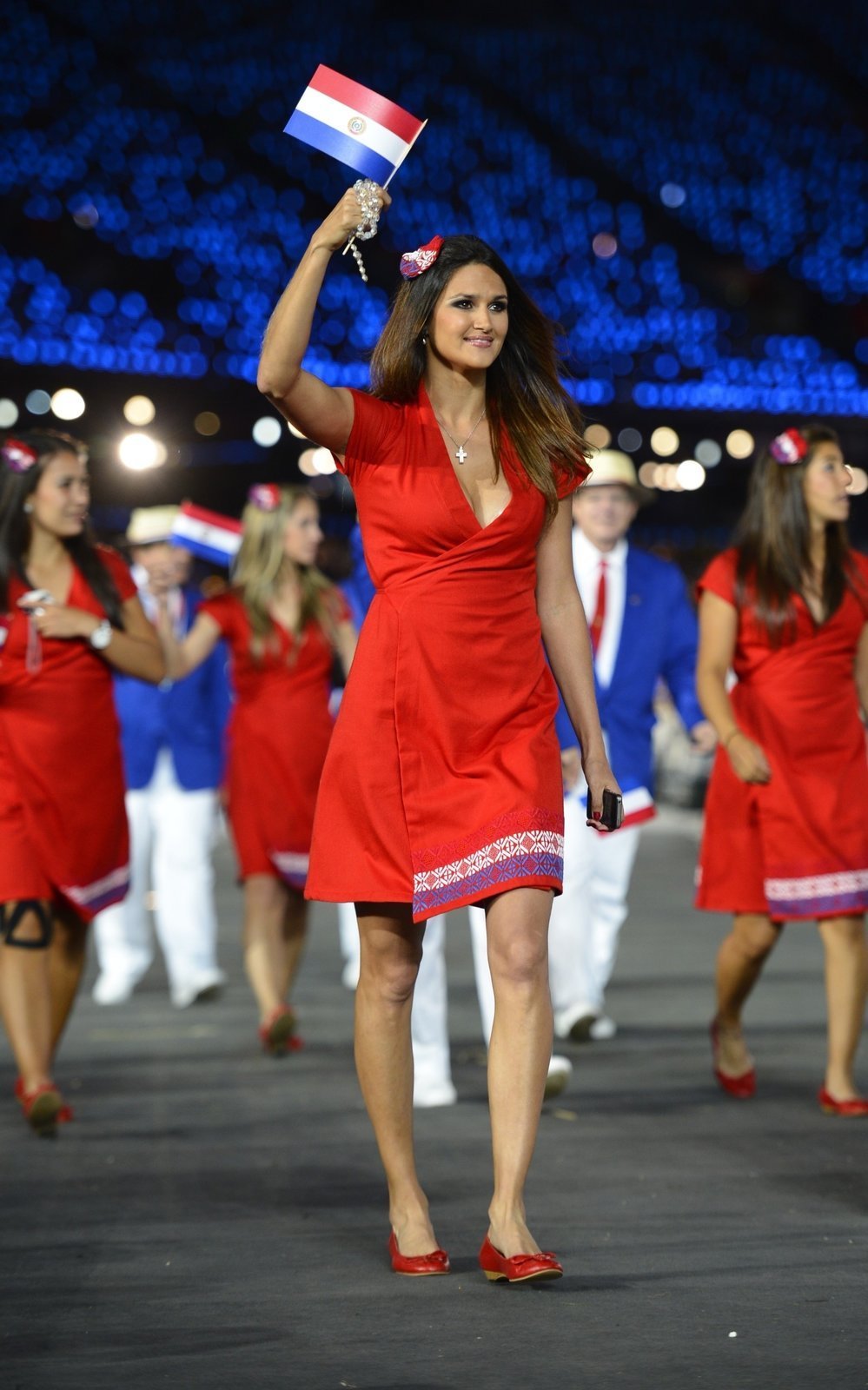 Krásná oštěpařka Leryn Franco na zahajovacím ceremoniálu olympiády v Londýně