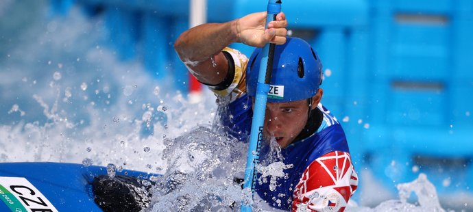 Jiří Prskavec při pátečním tréninku před startem olympijských soutěží vodních slalomářů