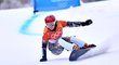 Ester Ledecká na olympijské trati v paralelním obřím slalomu, kde přepsala sportovní historii