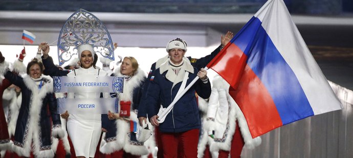 Nástup ruských sportovců při slavnostním zahájení olympiády v Soči