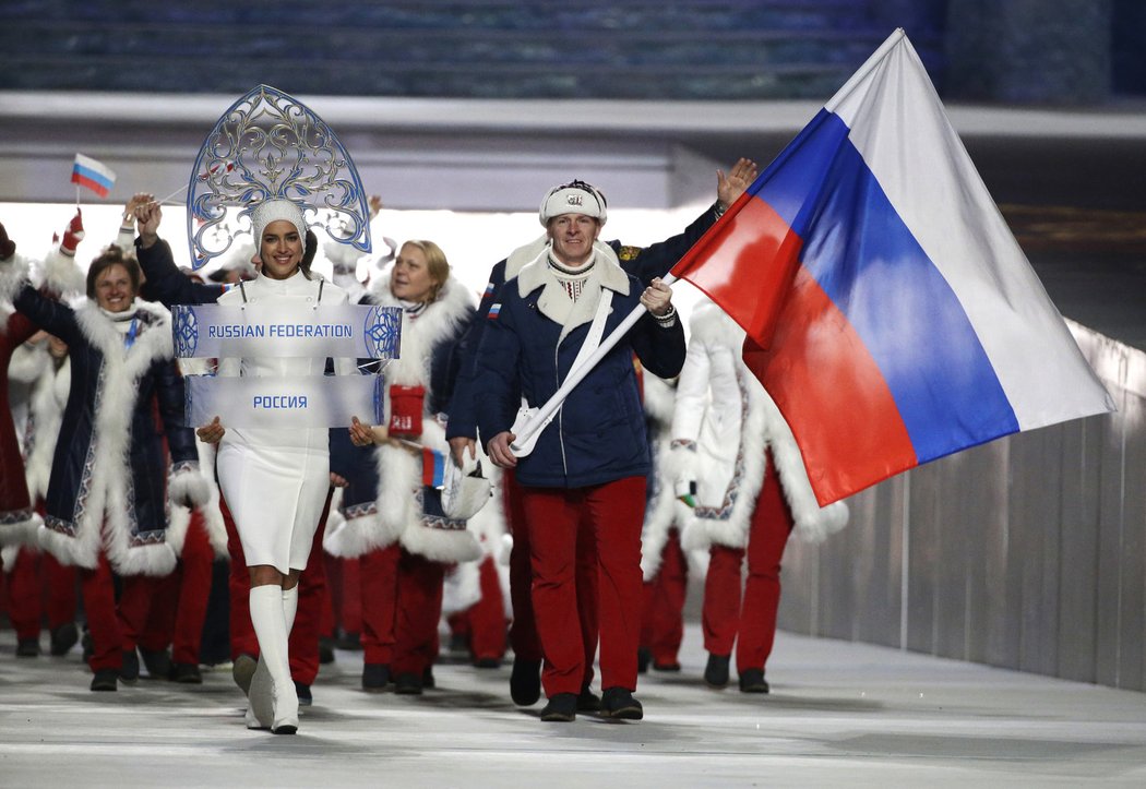 Nástup ruských sportovců při slavnostním zahájení olympiády v Soči