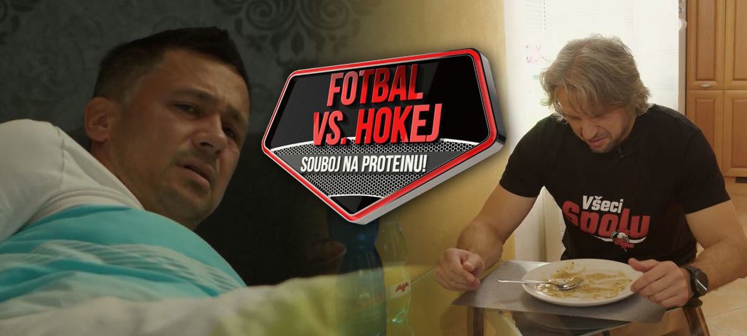Ve třetím díle pořadu Fotbal vs. Hokej: Souboj na proteinu! bývalí sportovci Miroslav Baranek (vlevo) a Jan Tomajko poznávají, jak dietní režim dokáže bolet