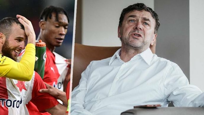 Nový majitel Slavie Pavel Tykač (59) vyslal místo sebe na tribunu syna Michala (33)