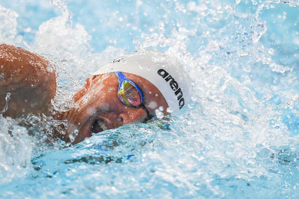 Reprezentační plavec Jan Micka při finále ME v kraulu na 400 metrů