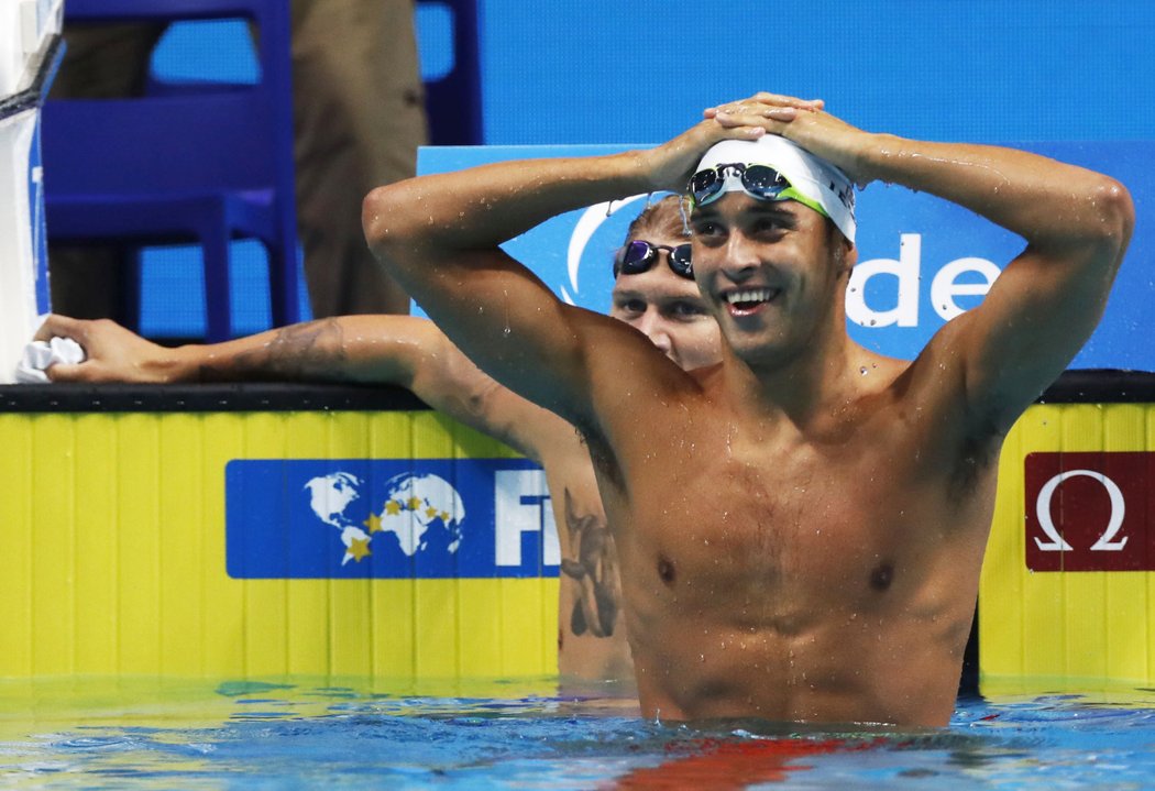 Chad Le Clos se raduje z vítězství na 200 metrů motýlek na MS v Budapešti