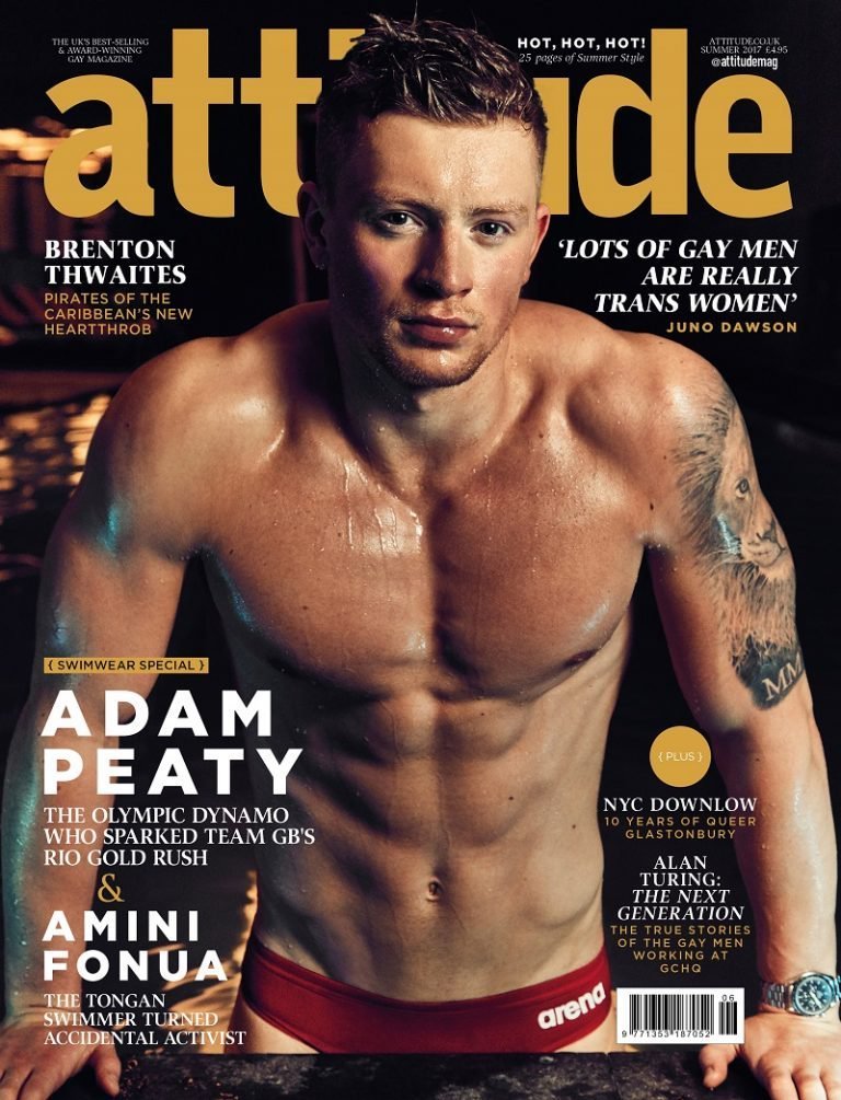 Obálka populárního gay magazínu Attitude s britským plavcem Adamem Peatym