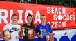 Zleva nejlepší brankářka Superligy Hedvika Vacíková (Bohemians), nejlepší střelkyně Kim Dinh Thanhová (Příbram) a nejlepší hráčka Aneta Jungová (Slavia)