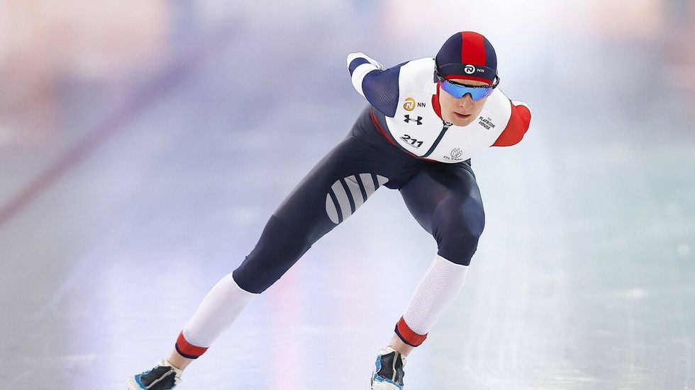 Česká rychlobruslařka Martina Sáblíková během své stříbrné jízdy na mistrovství světa v Hamaru