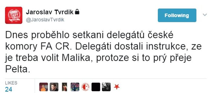 Jaroslav Tvrdík na twitteru o setkání delegátů