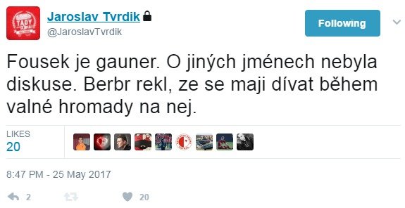 Jaroslav Tvrdík na twitteru o Fouskovi