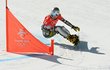 Ester Ledecká v průběhu snowboardingového olympijského závodu v Pekingu