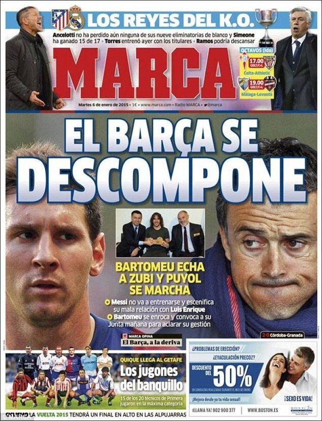 Titukní strana španělského deníku Marca
