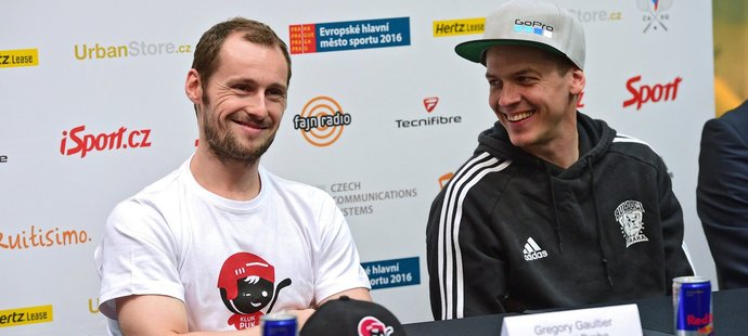 Squashista Gregory Gaultier, aktuální mistr světa z Francie a česká squashová jednička Jan Koukal před šampionátem týmů.