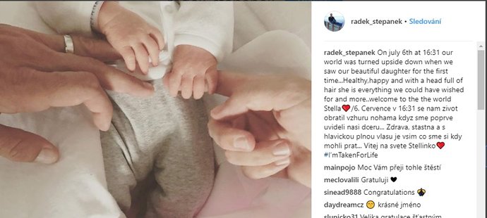 Tenisovému páru Nicole Vaidišové a Radku Štěpánkovi se narodilo dítě, dcera Stella