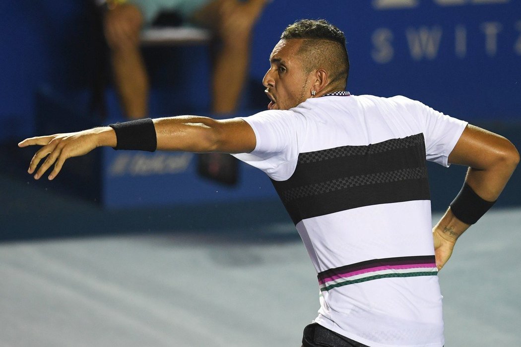 Nick Kyrgios se raduje z výhry nad Rafaelem Nadalem v Acapulku