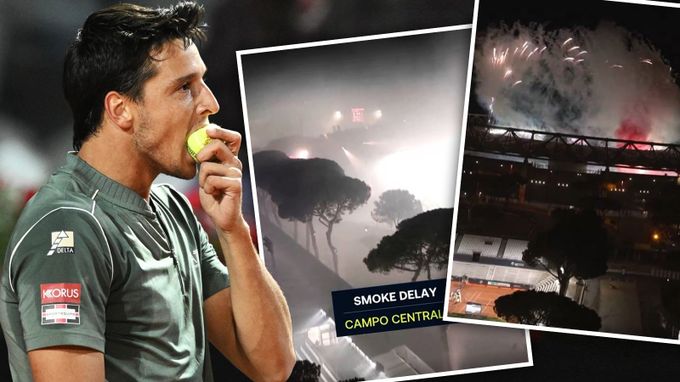 Chaos na tenise v Římě. Oslava fotbalistů Interu vypnula jestřábí oko, přerušoval se zápas Chaos na tenise v Římě. Oslava fotbalistů Interu vypnula jestřábí oko, přerušoval se zápas