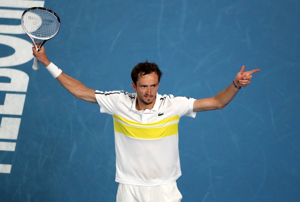 Radost ruského tenisty Medveděva během semifinále Australian Open