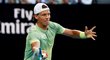 Tomáš Berdych odehrává míč ve čtvrtfinále Australian Open proti Rogeru Federerovi