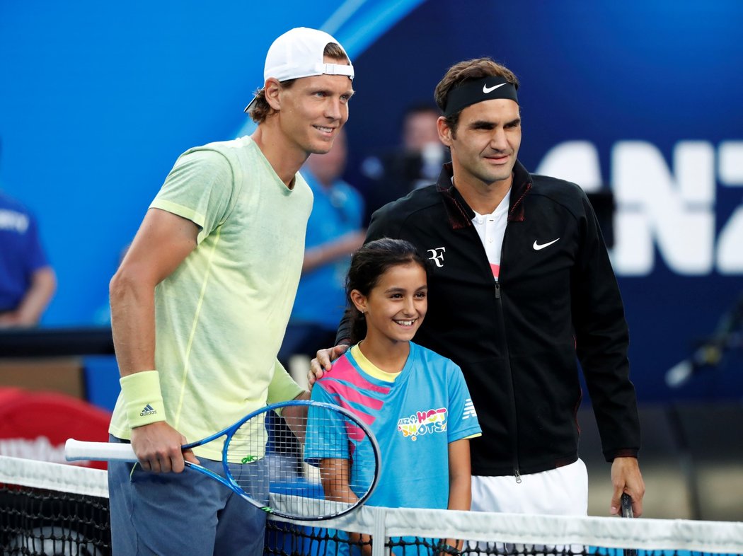 Focení před čtvrtfinále tenisového Australian Open mezi Tomášem Berdychem a Rogerem Federerem