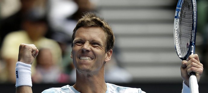 Šťastný Berdych po postupu do semifinále Australian Open, kam postoupil po výhře nad Rafaelem Nadalem