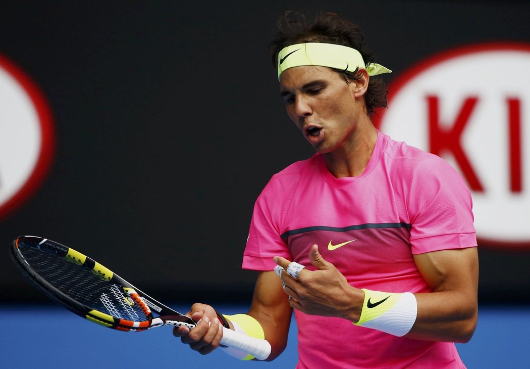 Rafael Nadal v utkání s českým tenistou Tomášem Berdychem ve čtvrtfinále Australian Open