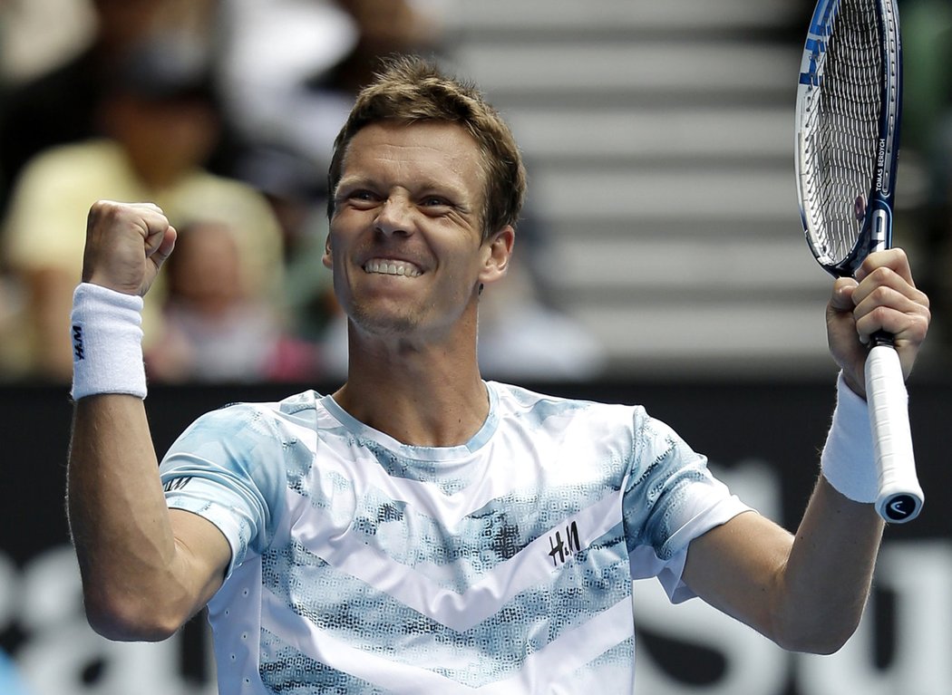 Šťastný Berdych po postupu do semifinále Australian Open, kam postoupil po výhře nad Rafaelem Nadalem