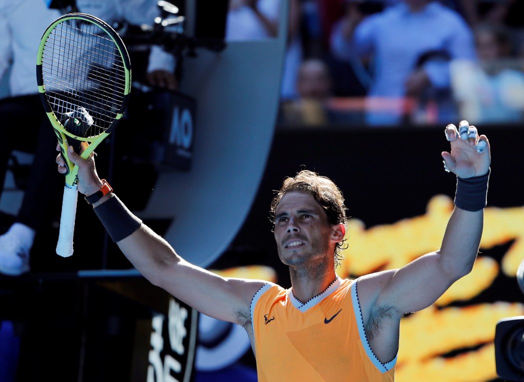 Rafael Nadal se raduje z postupu do čtvrtfinále Australian Open po výhře nad Tomášem Berdychem