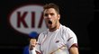 Wawrinka se povzbuzuje, právě nad Berdychem vyhrál tiebreak třetího setu