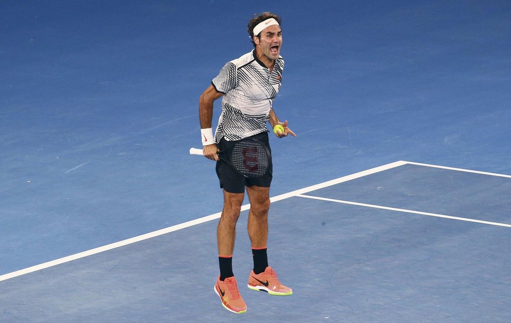 Roger Federer a jeho euforie po vítězství na Australian Open