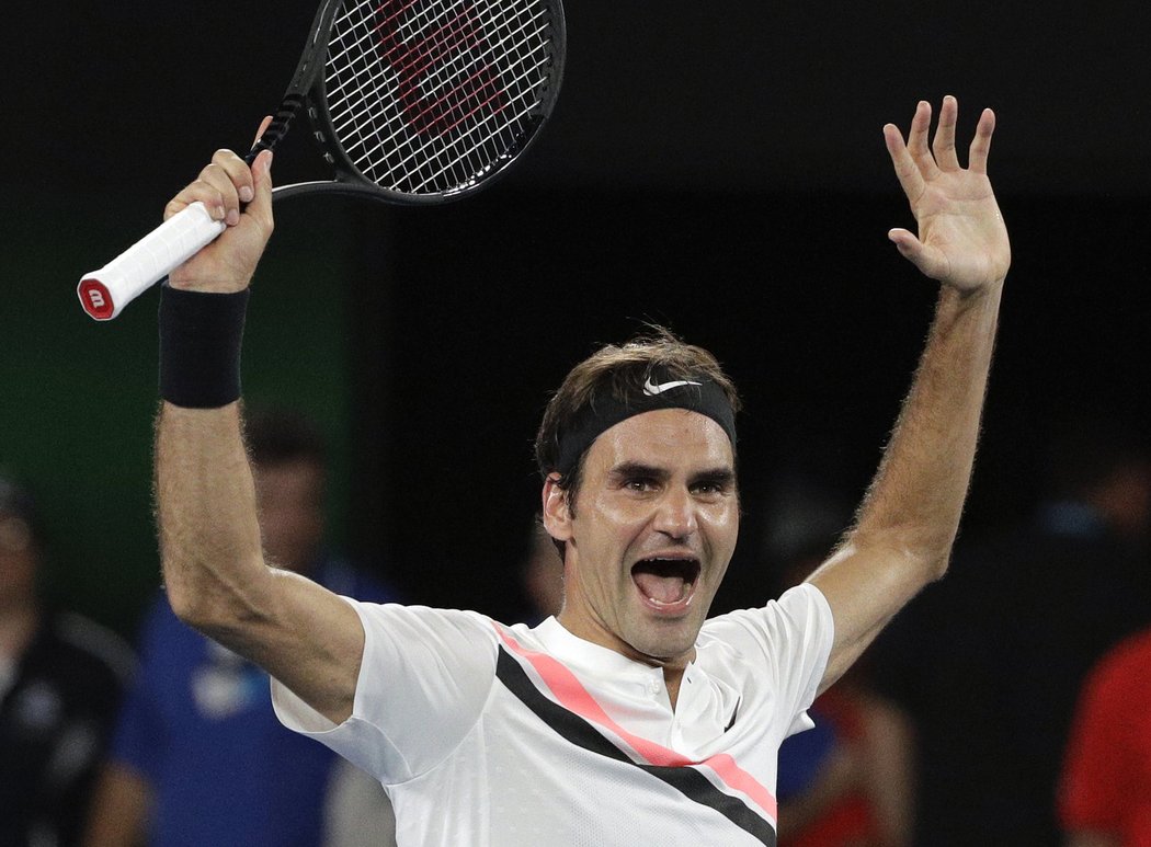 Roger Federer a jeho radostné gesto po finálové výhře nad Marinem Čiličem