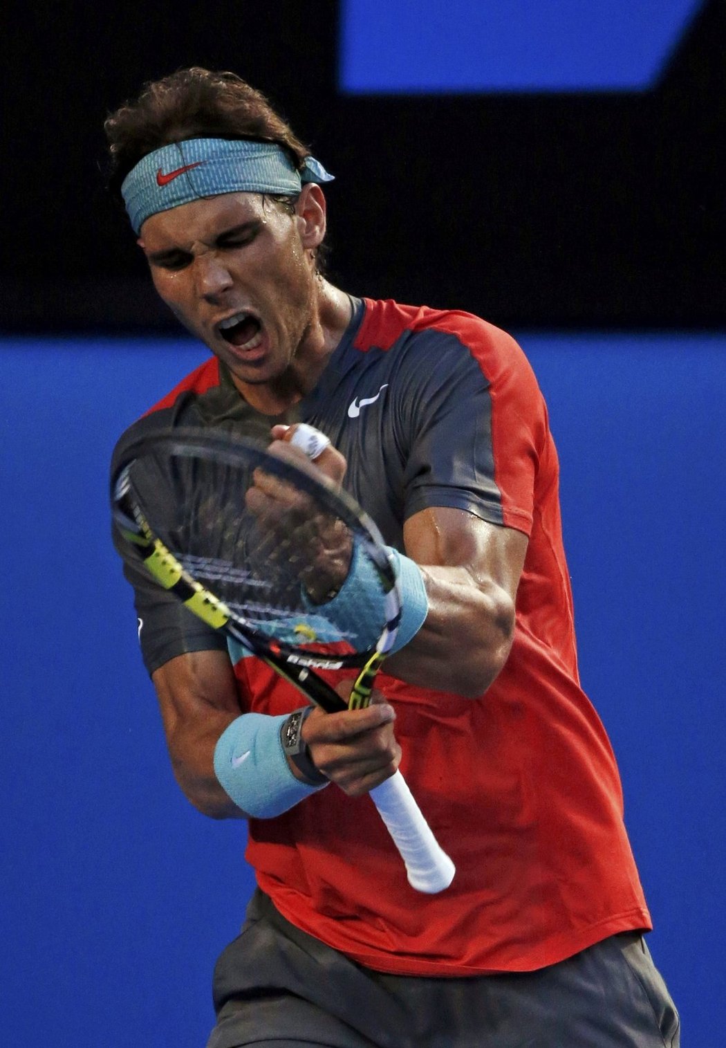 Rafael Nadal během finále Australian Open se Stanislasem Wawrinkou