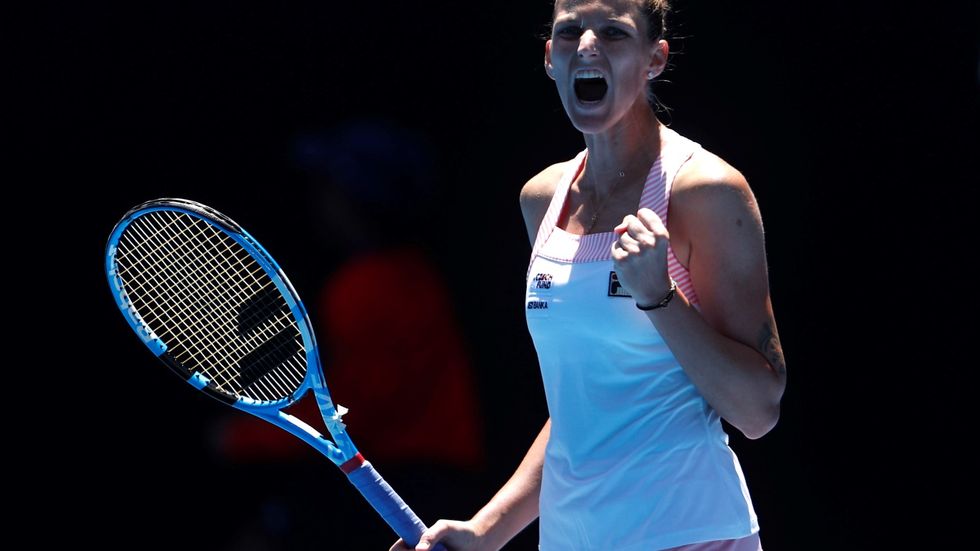 Karolína Plíšková se nahlas raduje během čtvrtfinálového utkání Australian Open proti Sereně Williamsové