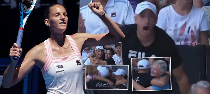 Exploze divoké radosti v podání Michala Hrdličky po postupu Karolíny Plíškové do semifinále Australian Open