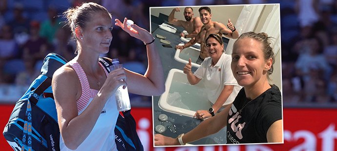 Karolína Plíšková slavila postup do čtvrtfinále Australian Open se svým týmem v ledové vodě...