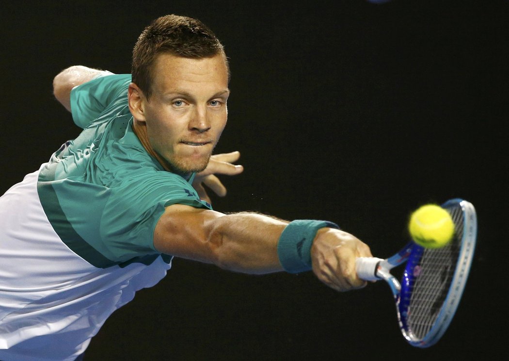 Tomáš Berdych během utkání 3. kola Australian Open protidomácímu Nicku Kyrgiosovi