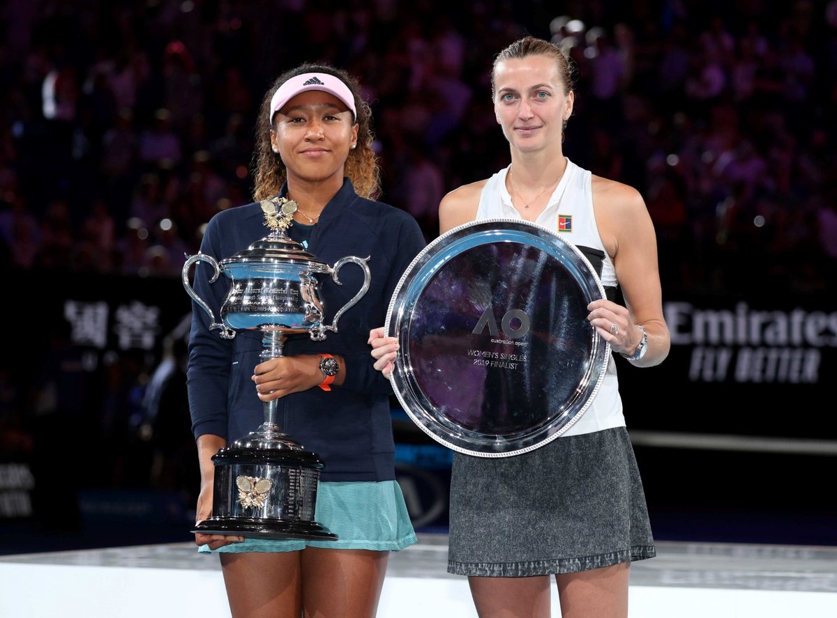Nejlepší tenistky letošního Australian Open: vlevo vítězná Naomi Ósakaová, vpravo poražená finalistka Petra Kvitová