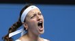 Petra Kvitová se raduje v osmifinále Australian Open proti Italce Pennettaové