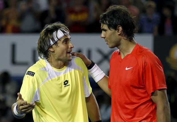 David Ferrer (vlevo) vyřadil ve čtvrtfinále Australian Open svého krajana Rafaela Nadala David Ferrer (vlevo) vyřadil ve čtvrtfinále Australian Open svého krajana Rafaela Nadala