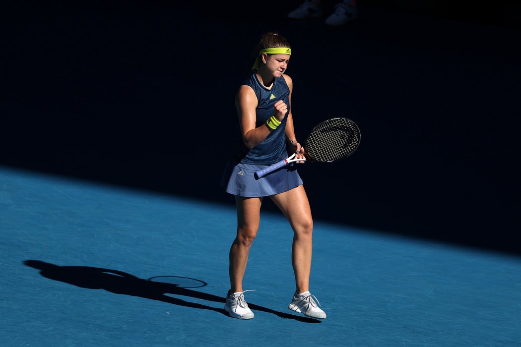 Karolína Muchová a její radost během semifinále Australian Open